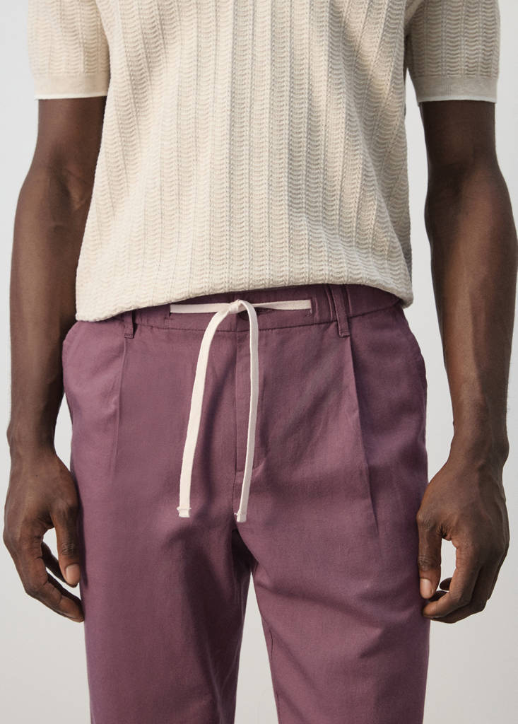 Slim fit cropped linen-cotton trousers — Plum