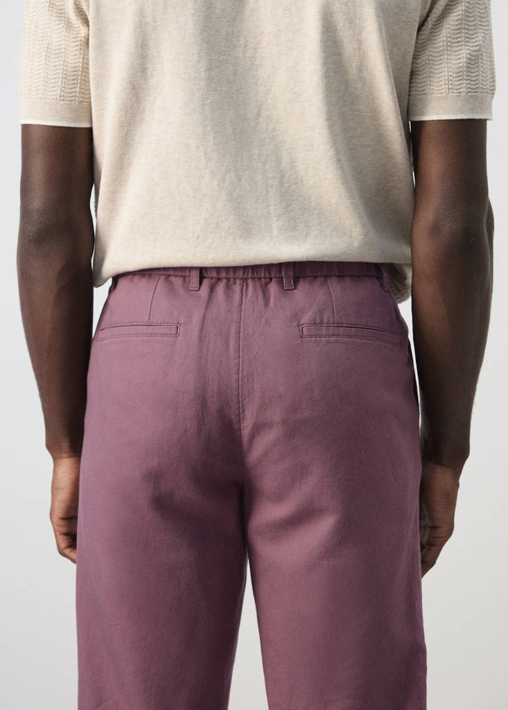 Slim fit cropped linen-cotton trousers — Plum
