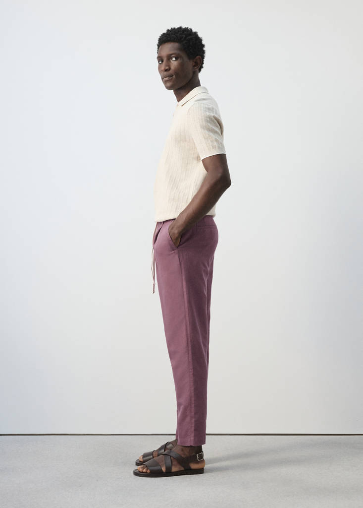 Slim fit cropped linen-cotton trousers — Plum