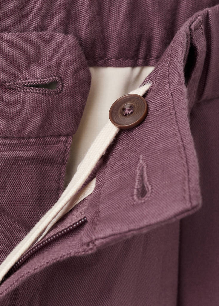 Slim fit cropped linen-cotton trousers — Plum