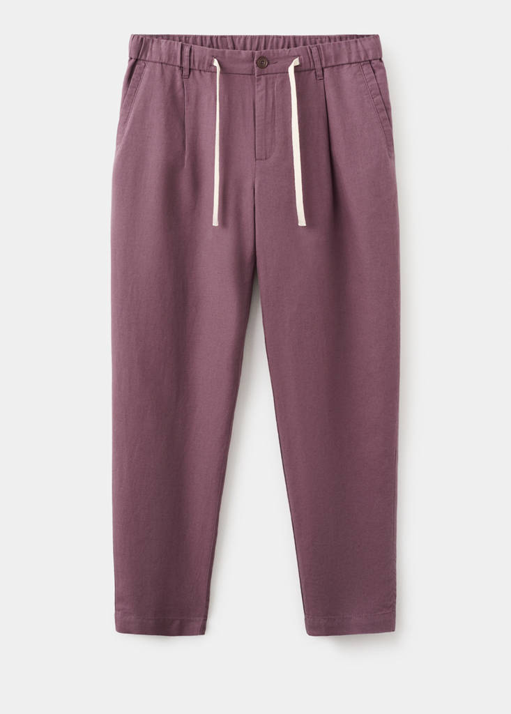 Slim fit cropped linen-cotton trousers — Plum