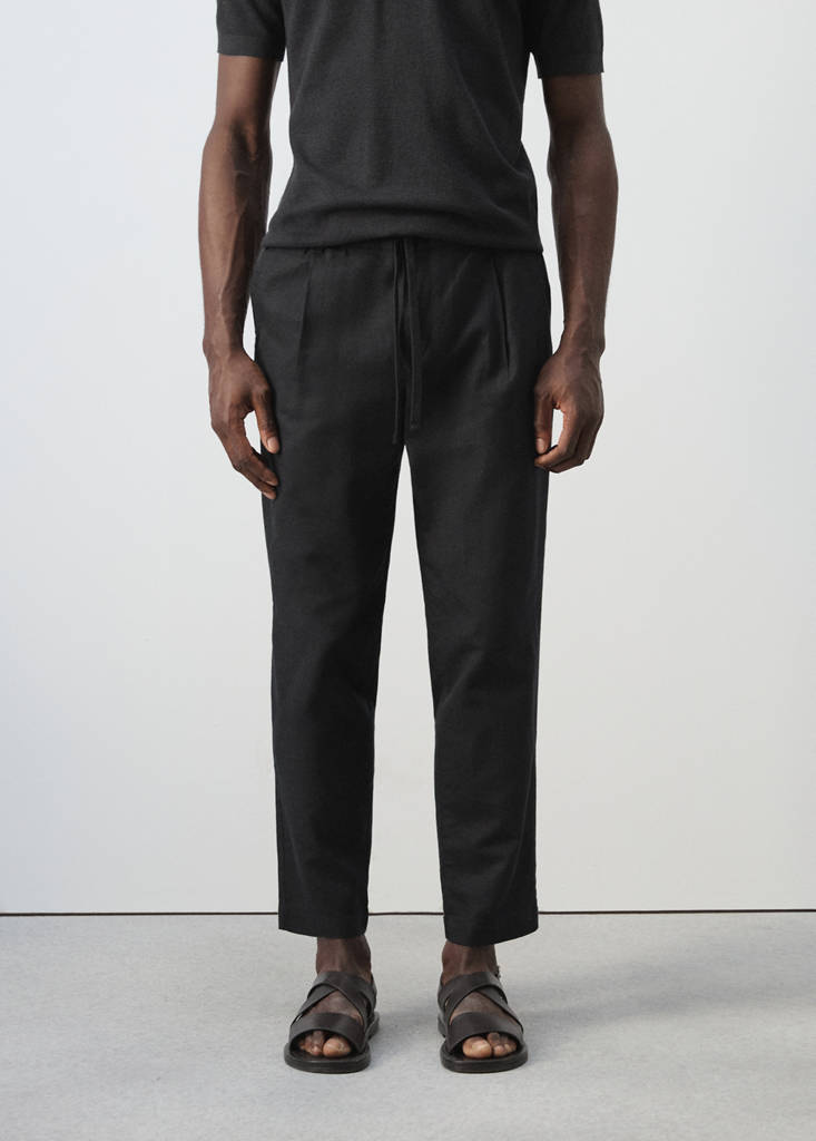 Slim fit cropped linen-cotton trousers — Black