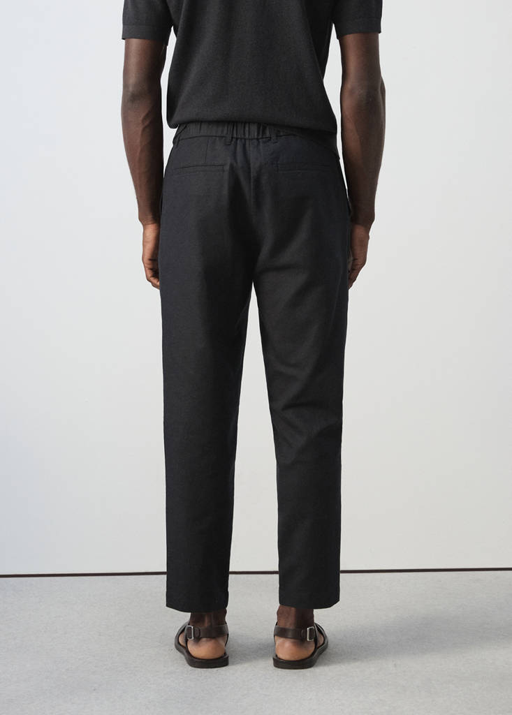 Slim fit cropped linen-cotton trousers — Black