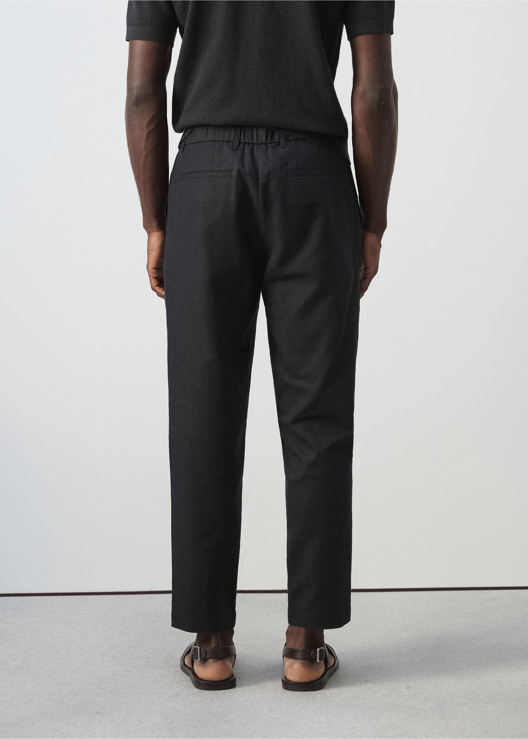 Pantalón lino algodón slim fit cropped - Reverso del artículo, Negro. Ref: 27006714-00.