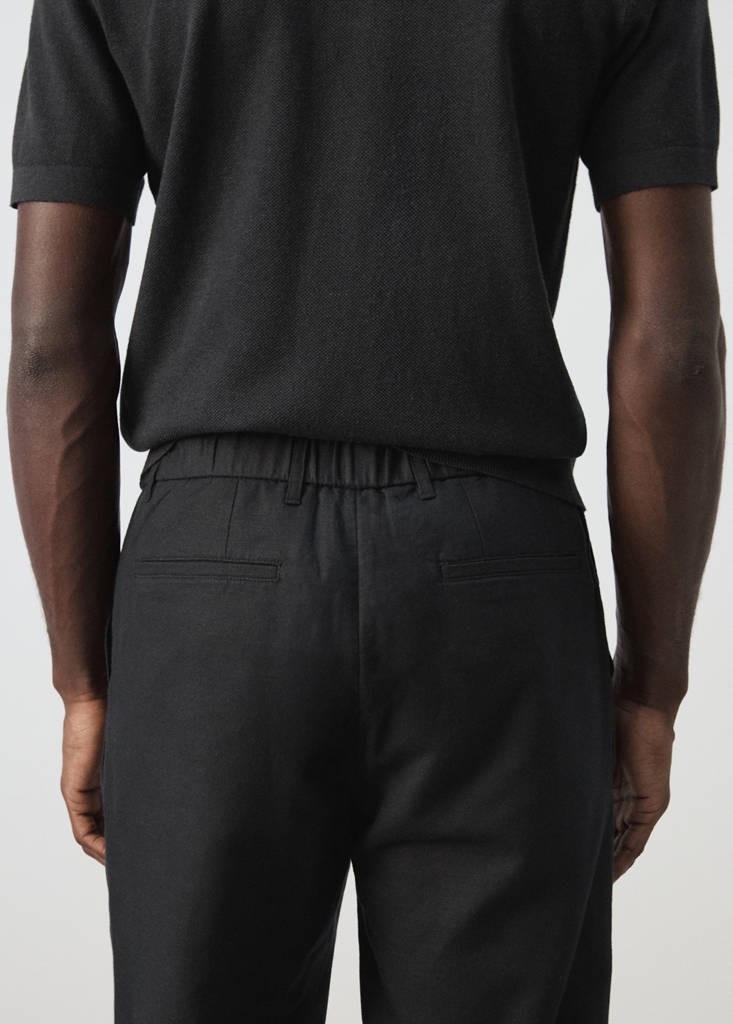 Slim fit cropped linen-cotton trousers — Black