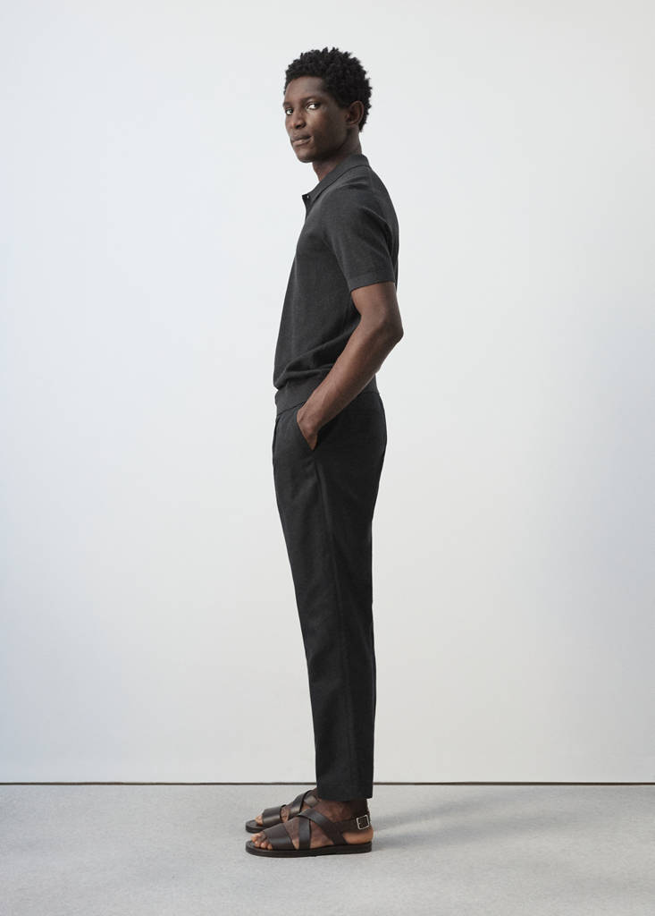 Slim fit cropped linen-cotton trousers — Black