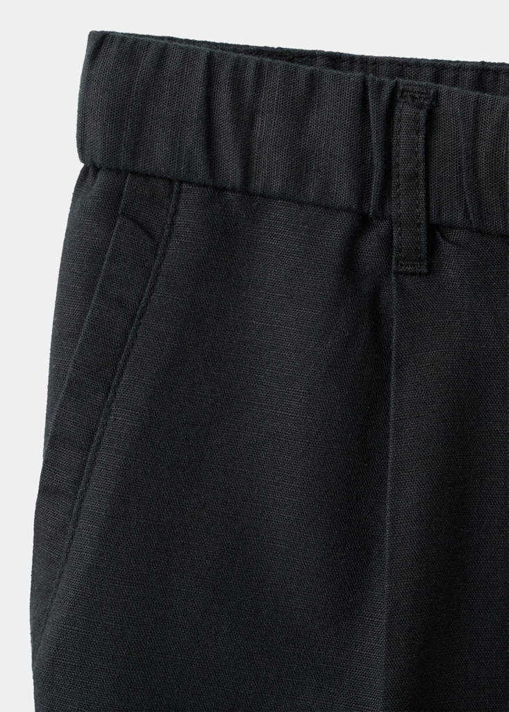 Slim fit cropped linen-cotton trousers — Black
