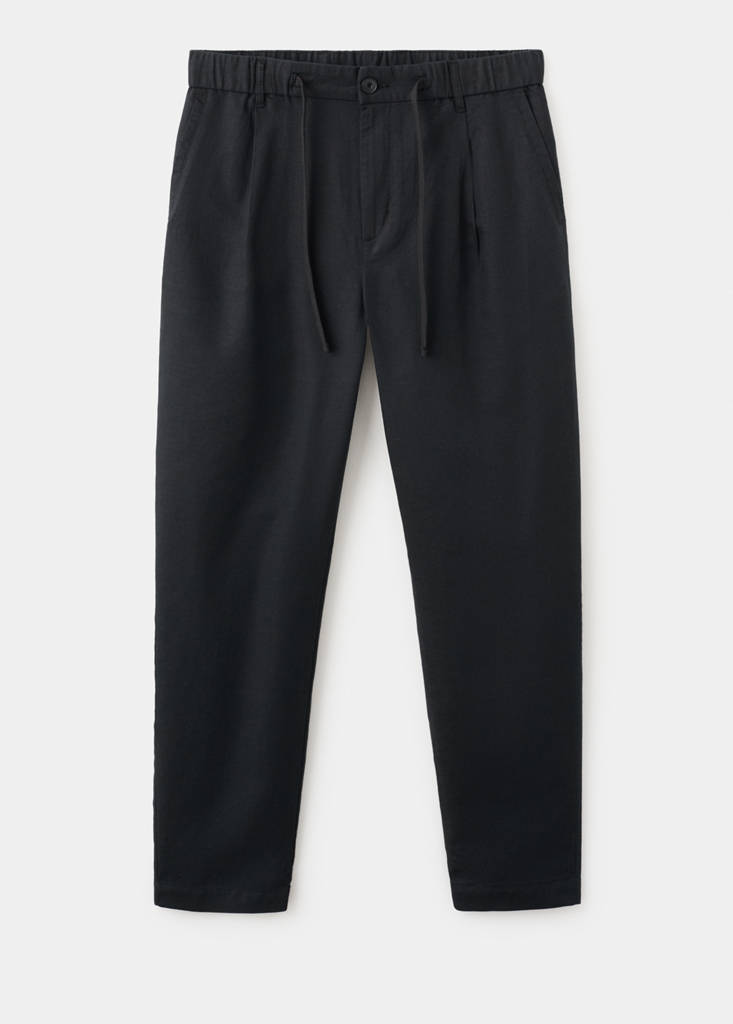 Slim fit cropped linen-cotton trousers — Black