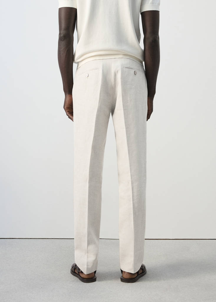 Regular fit houndstooth linen blend trousers — Ecru