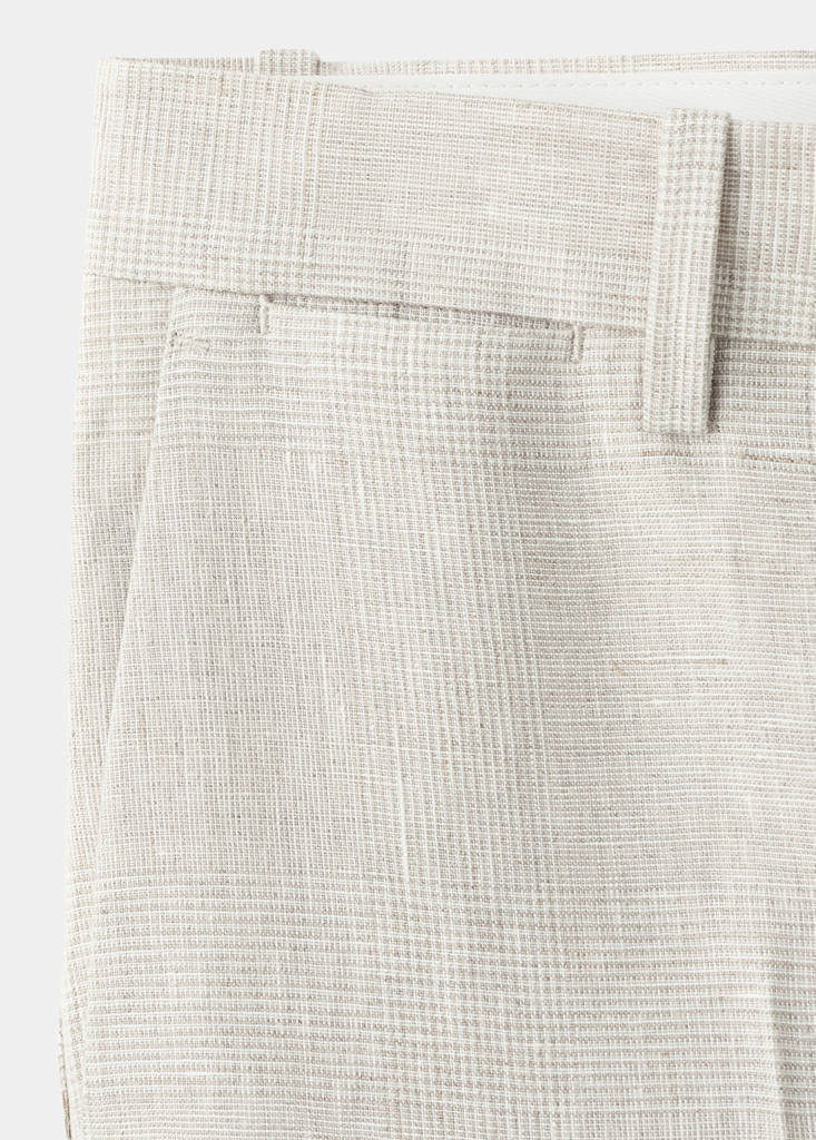 Regular fit houndstooth linen blend trousers — Ecru