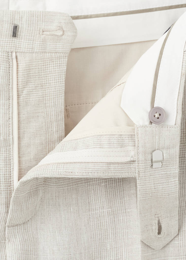 Regular fit houndstooth linen blend trousers — Ecru