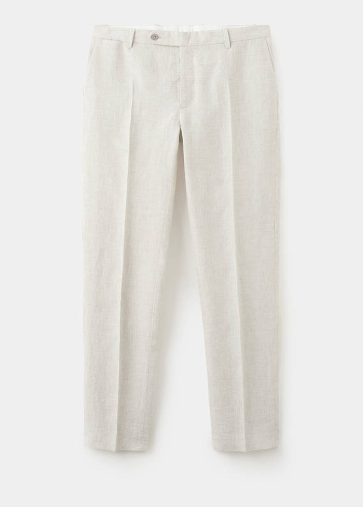 Regular fit houndstooth linen blend trousers — Ecru
