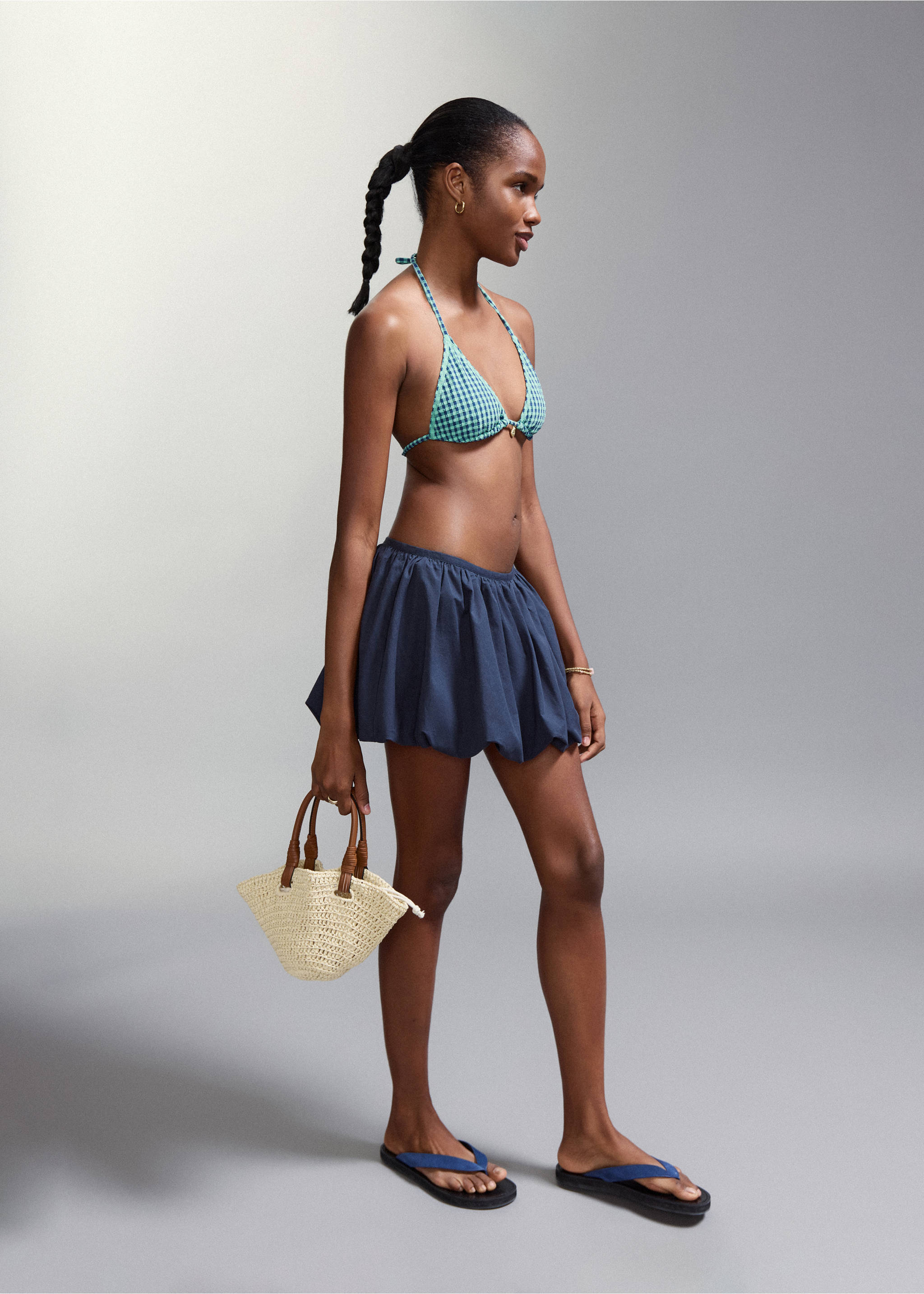 Бикини в клетку виши с плавками средней посадки - Общий план, Бирюзовый. Ref: 27006716-00.