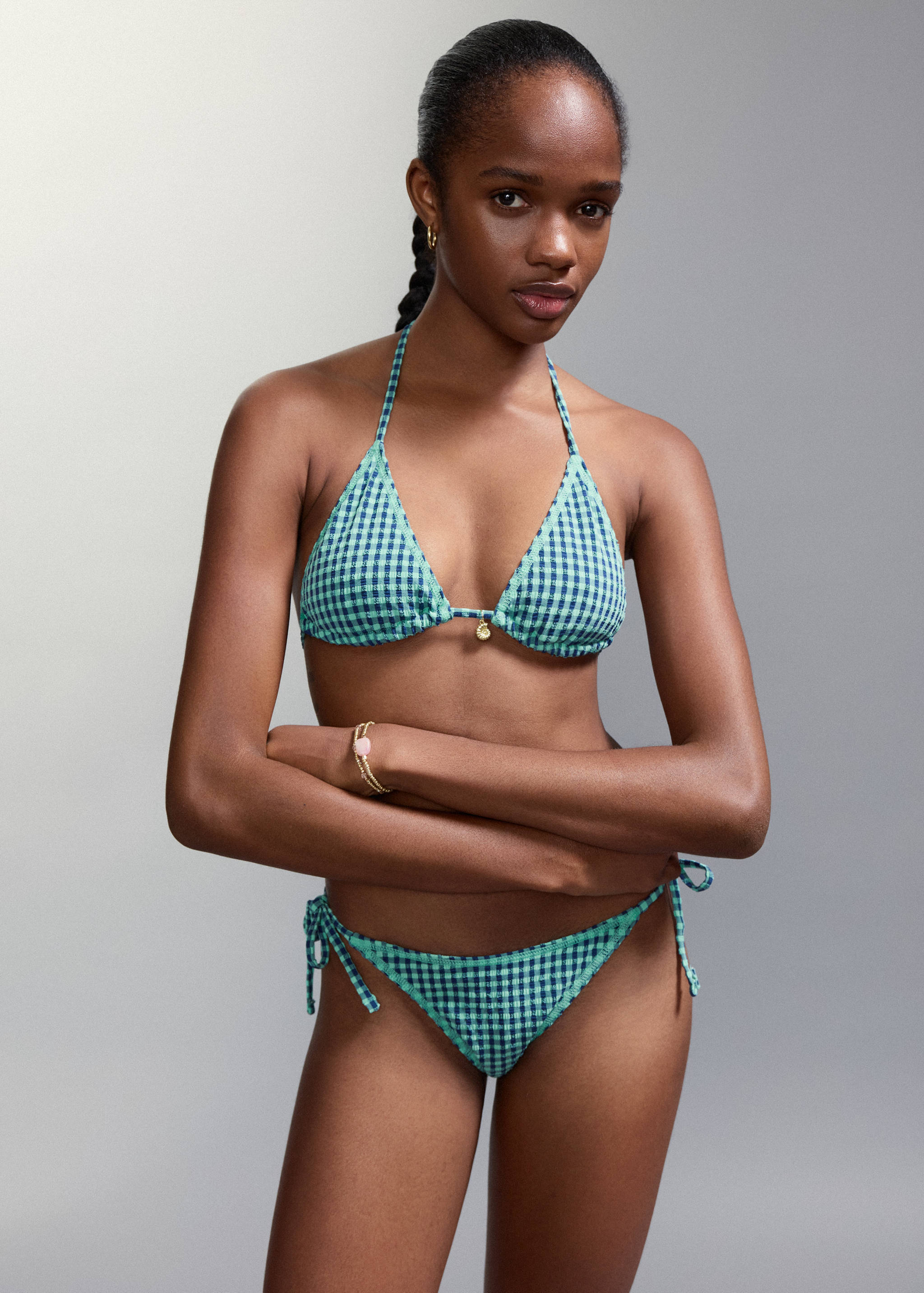 Vichy check bikini with mid-rise bottoms - Medium plane
