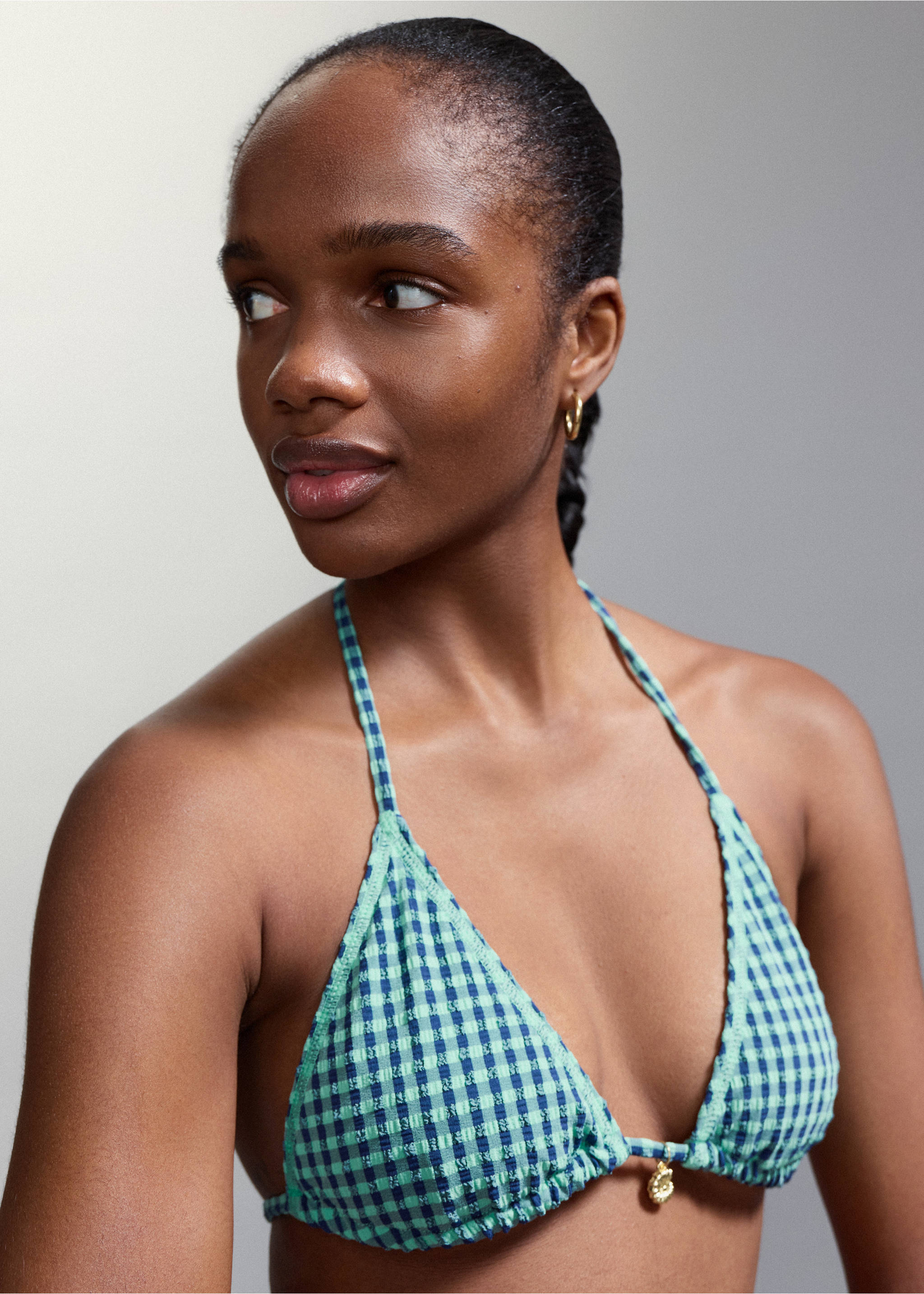 بيكيني بنقشة فيشي مع سروال داخلي متوسط الارتفاع - تفاصيل المنتج 1, تركواز. Ref: 27006716-00.