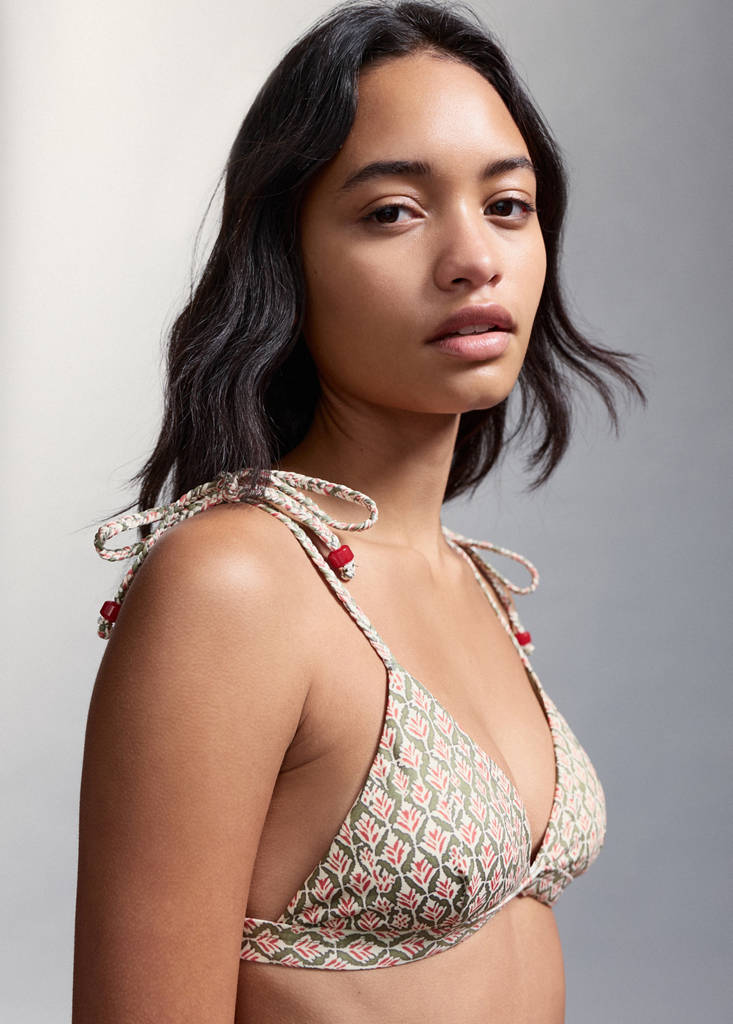 Printed bikini with classic briefs — Khaki