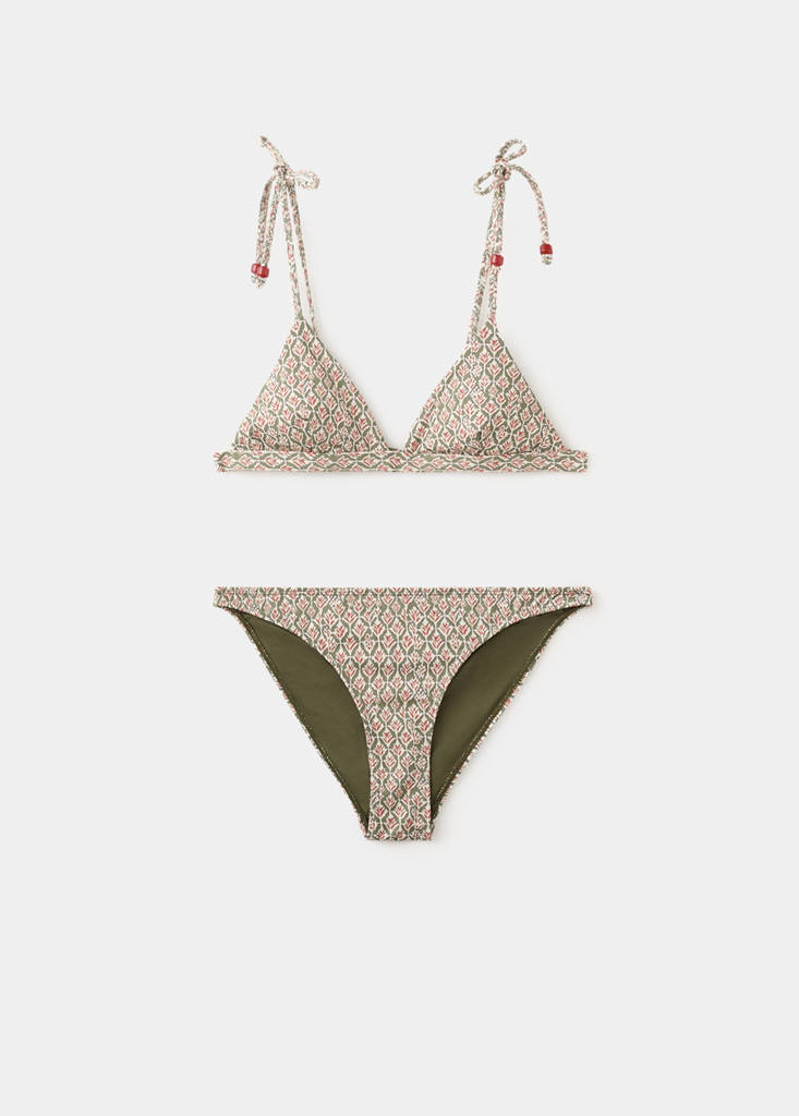 Printed bikini with classic briefs — Khaki