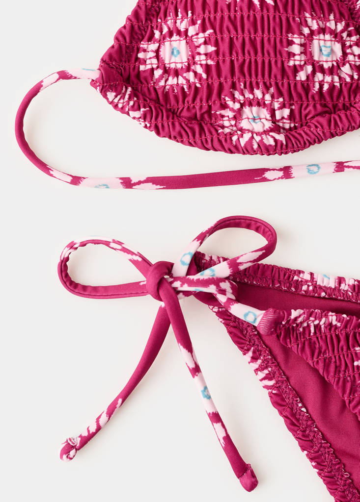 Ruched sun bikini with mid-rise briefs — Pink