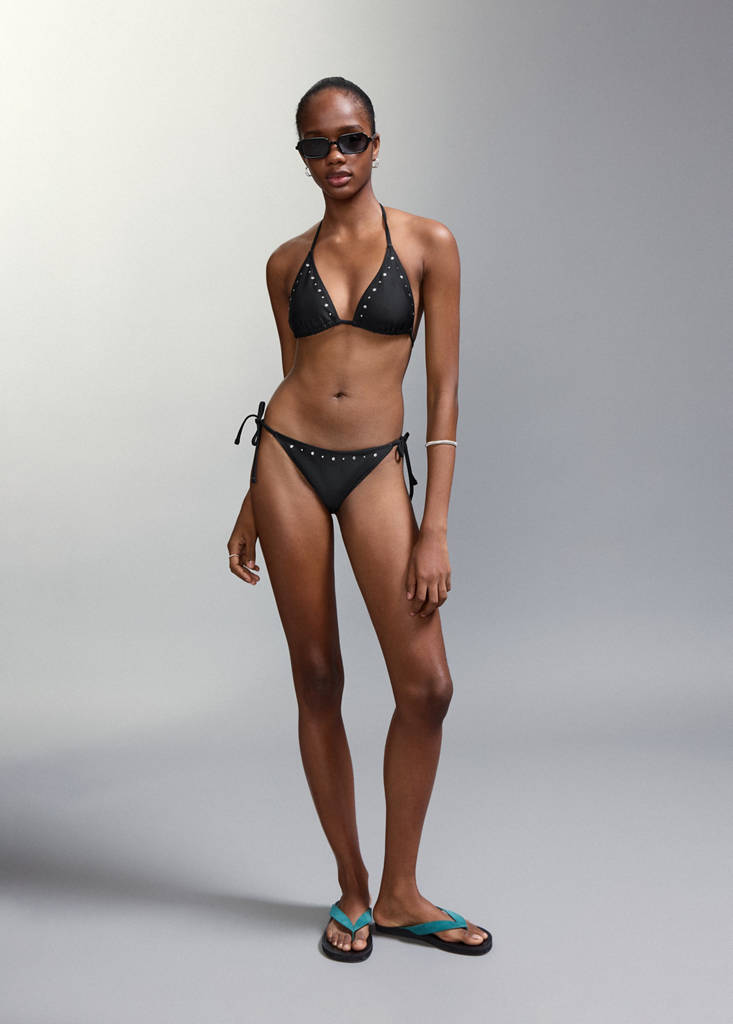 Studded bikini with mid-rise bottoms — Black