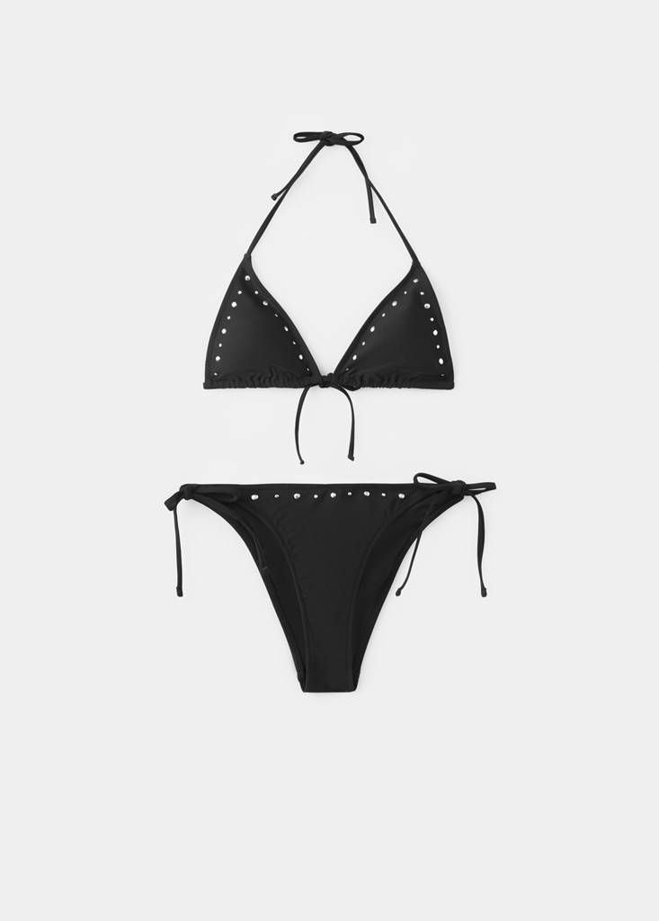 Studded bikini with mid-rise bottoms — Black
