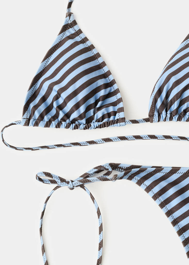 Striped triangle bikini top — Sky Blue