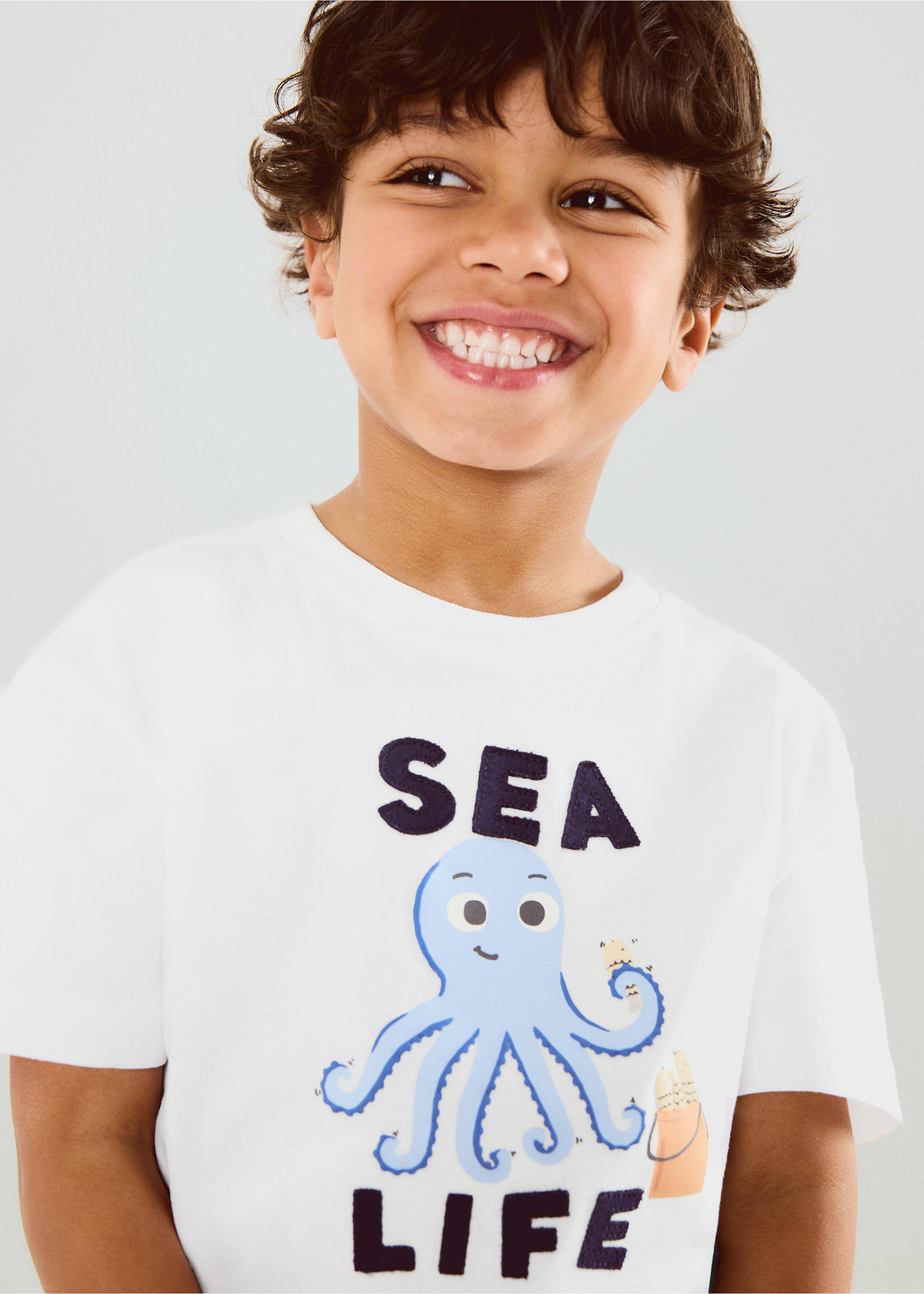 Printed cotton-blend t-shirt - Details of the article 1, White. Ref: 27006735-00.