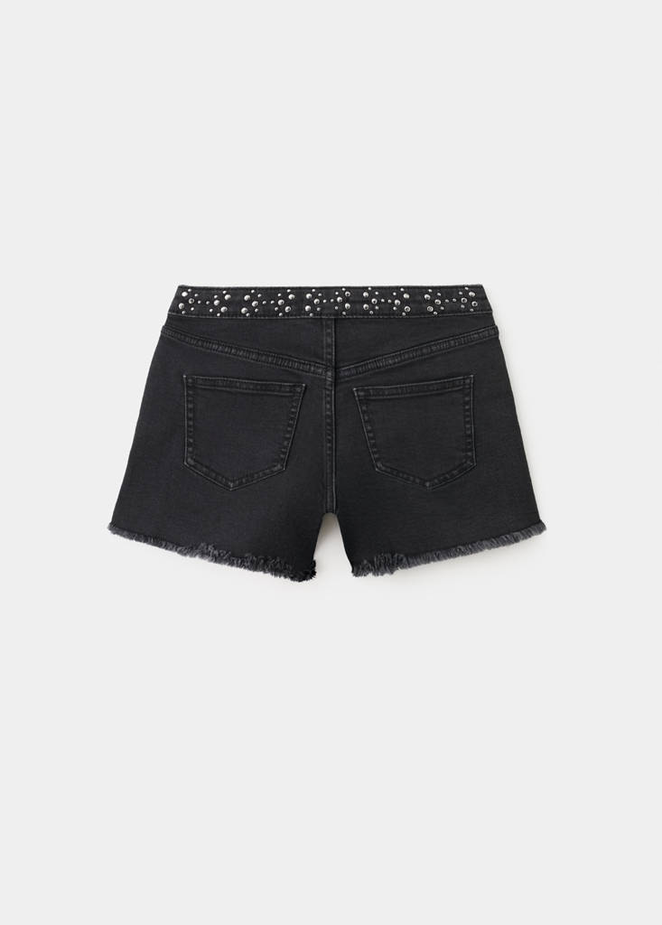Studded denim shorts — Black denim