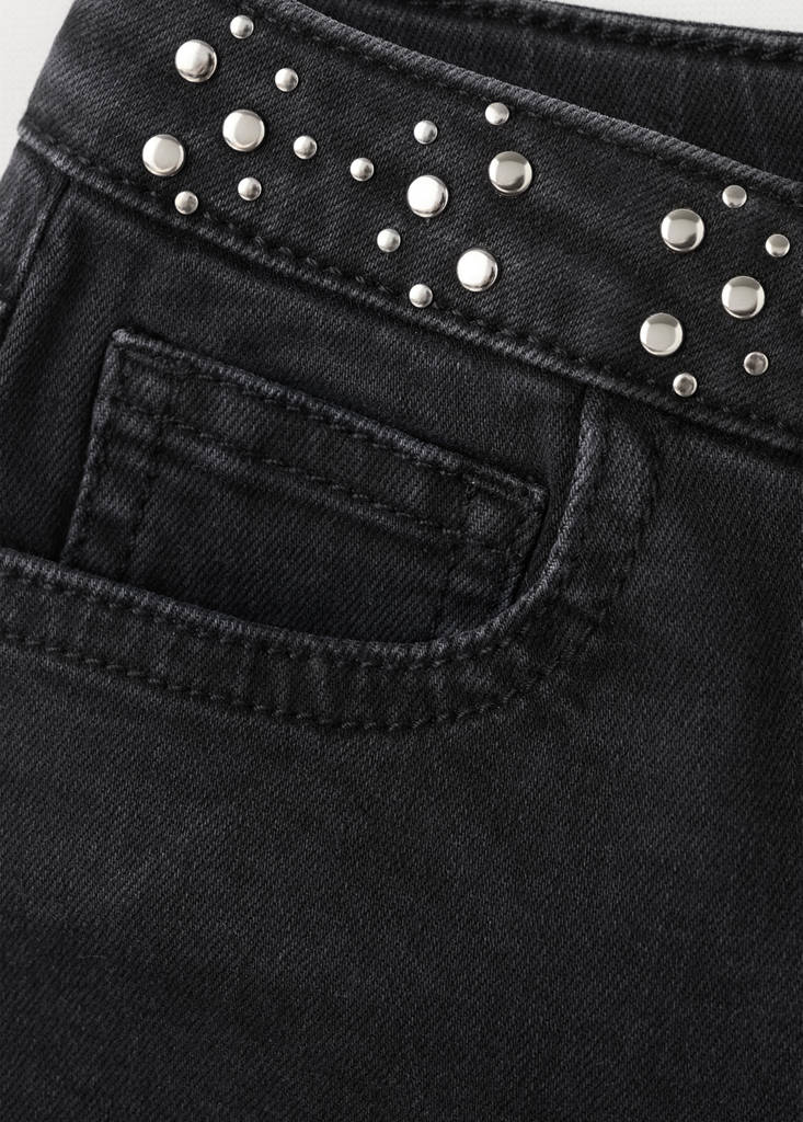 Studded denim shorts — Black denim