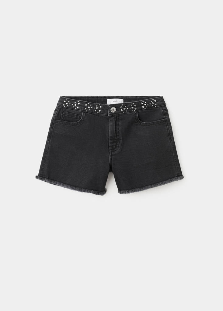 Studded denim shorts — Black denim