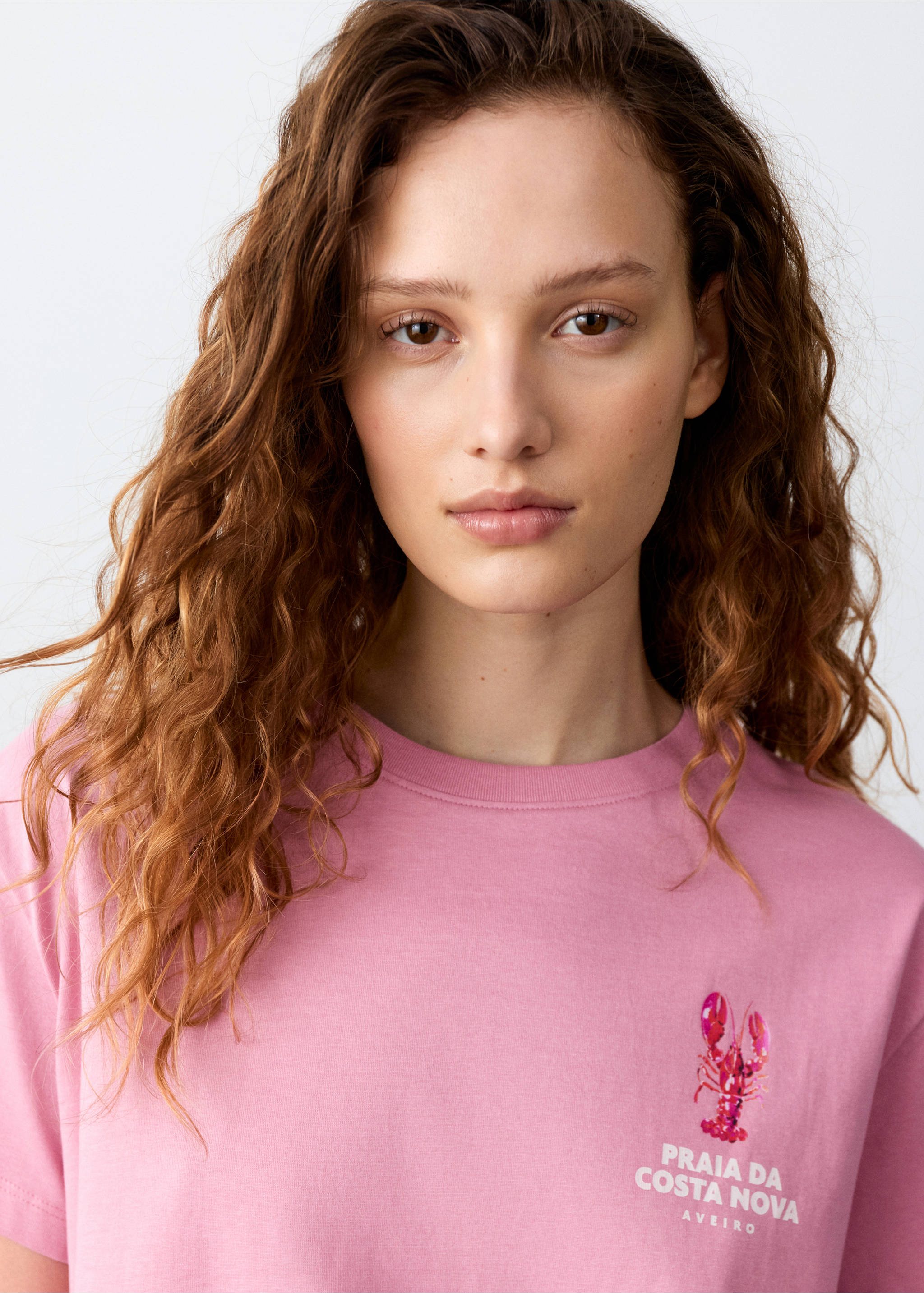 Printed cotton-blend t-shirt - Details of the article 1, Pink. Ref: 27006745-00.