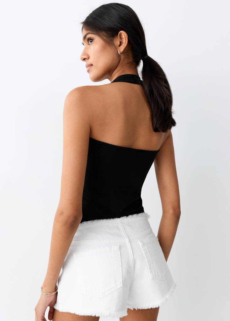 Square neck halter top — Black