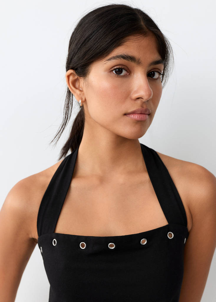 Square neck halter top — Black