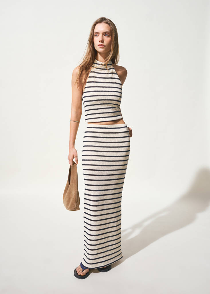 Striped halter-neck top — Navy