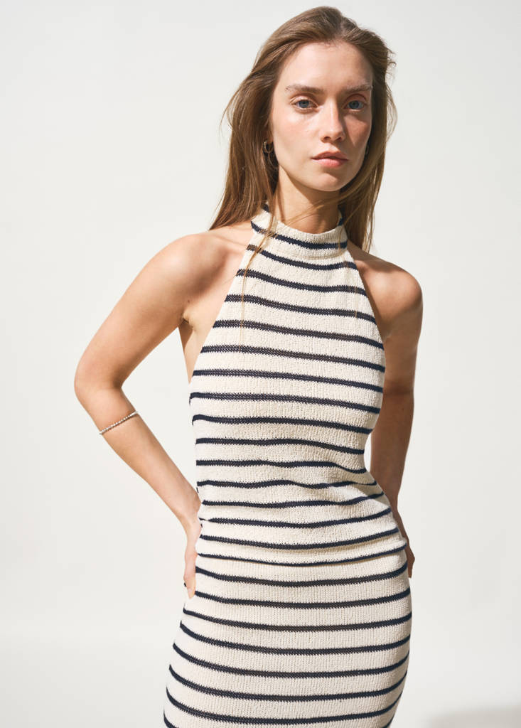 Striped halter-neck top — Navy