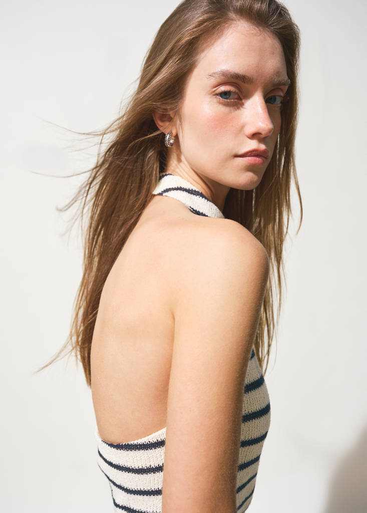 Striped halter-neck top — Navy