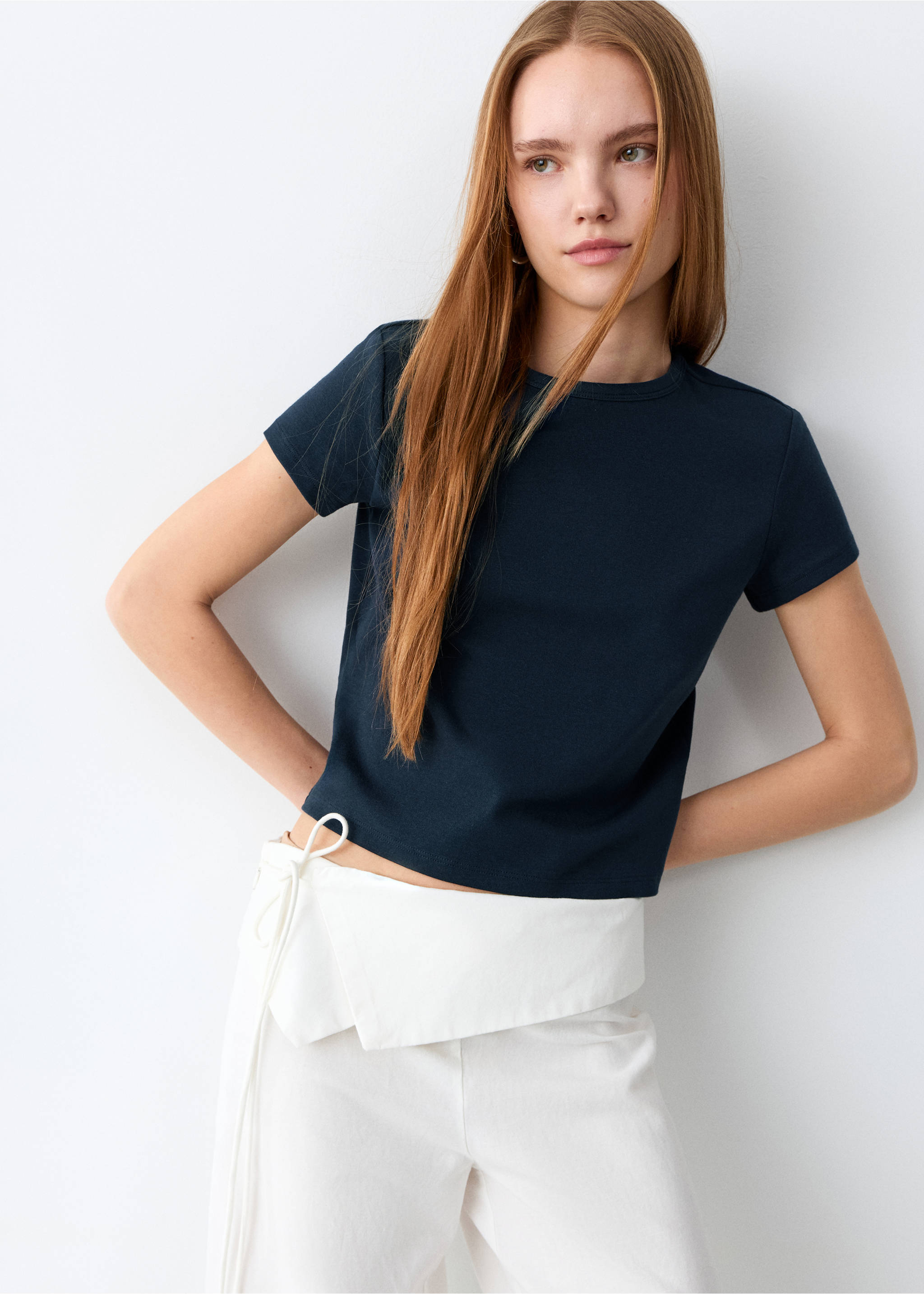 Essential cotton-blend T-shirt - Medium plane, Navy. Ref: 27006759-00.