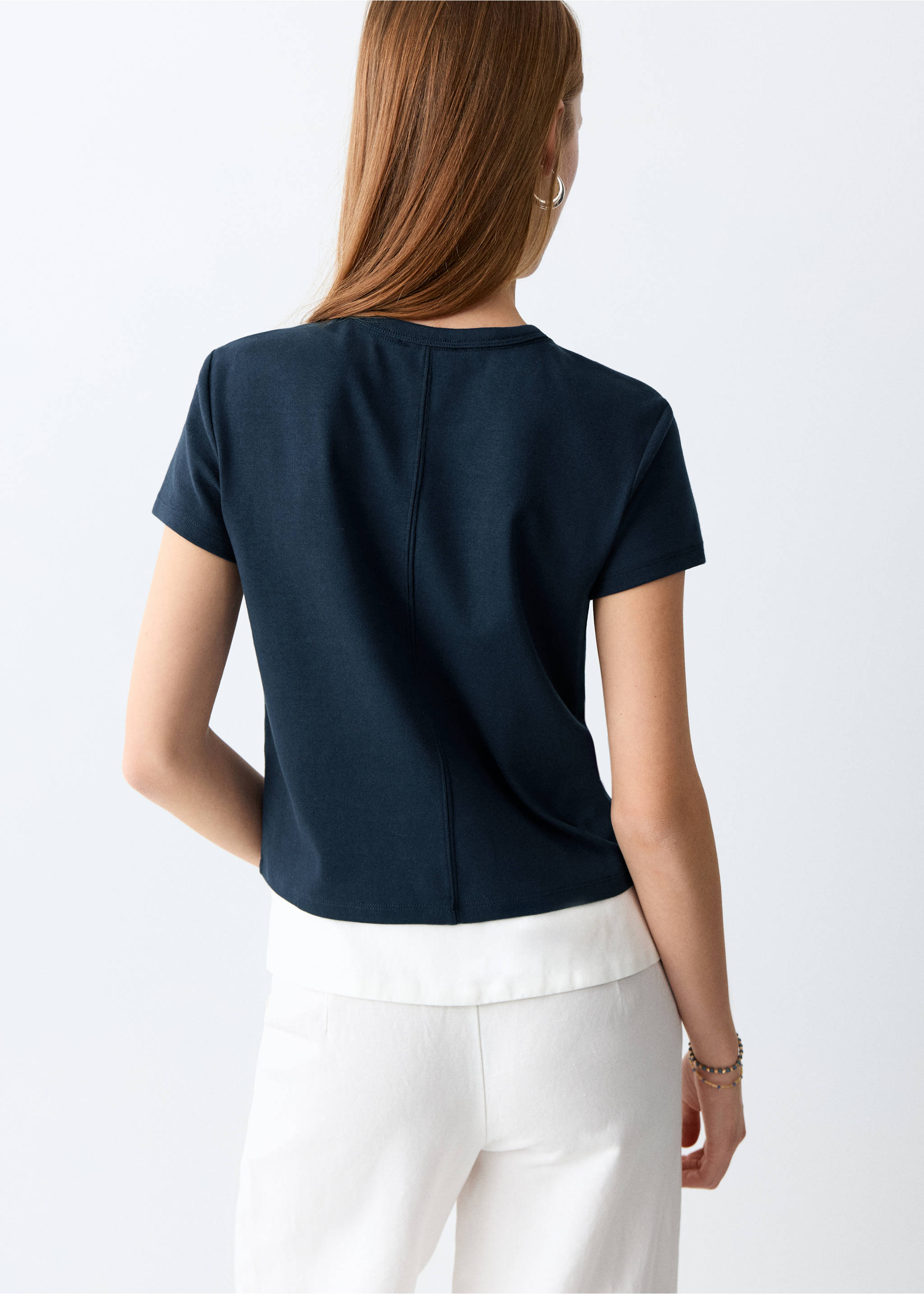 Essential cotton-blend T-shirt - Reverse of the article, Navy. Ref: 27006759-00.