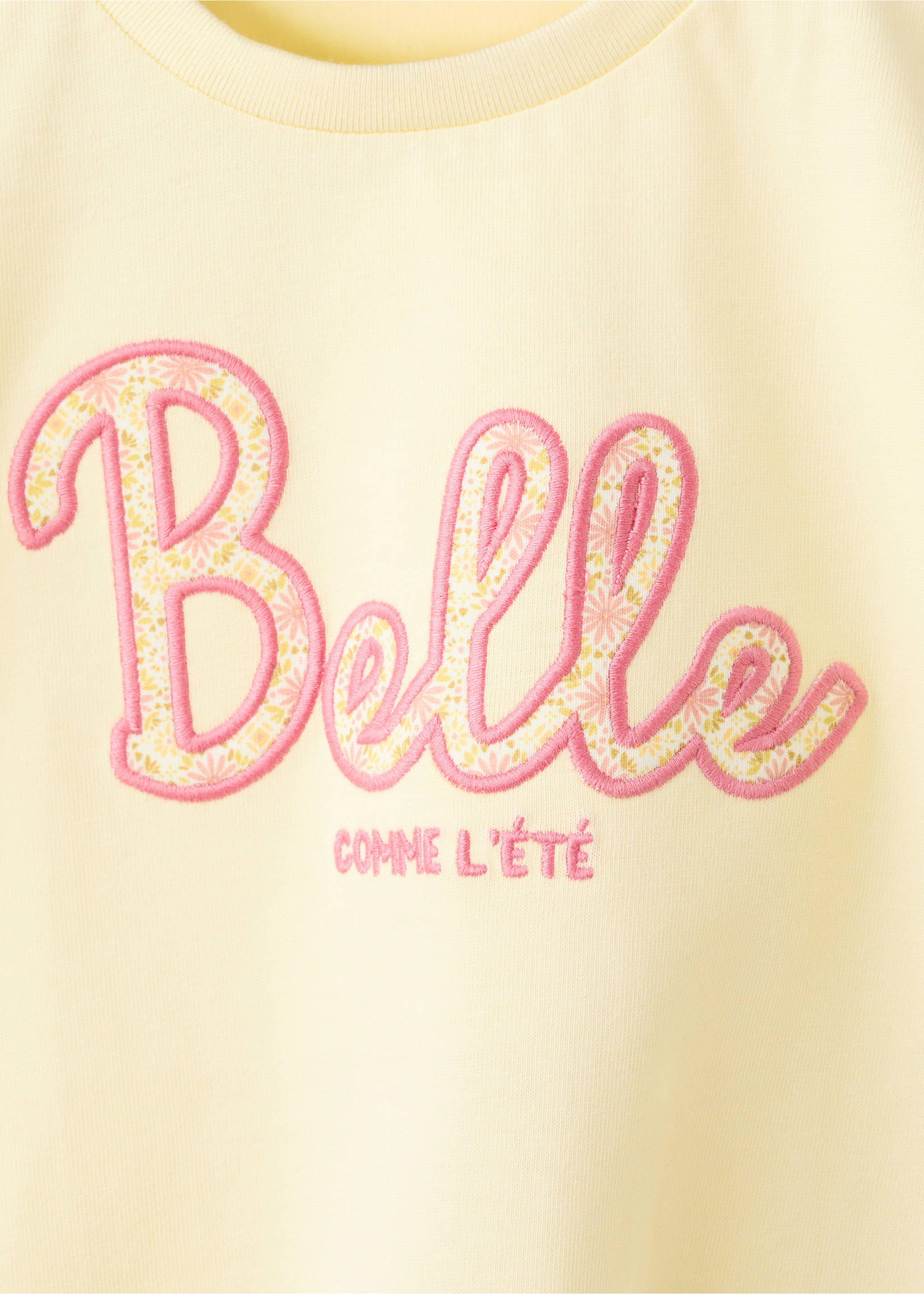 Embroidered T-shirt with knot detail - Details of the article 8, Pastel Yellow. Ref: 27006762-00.