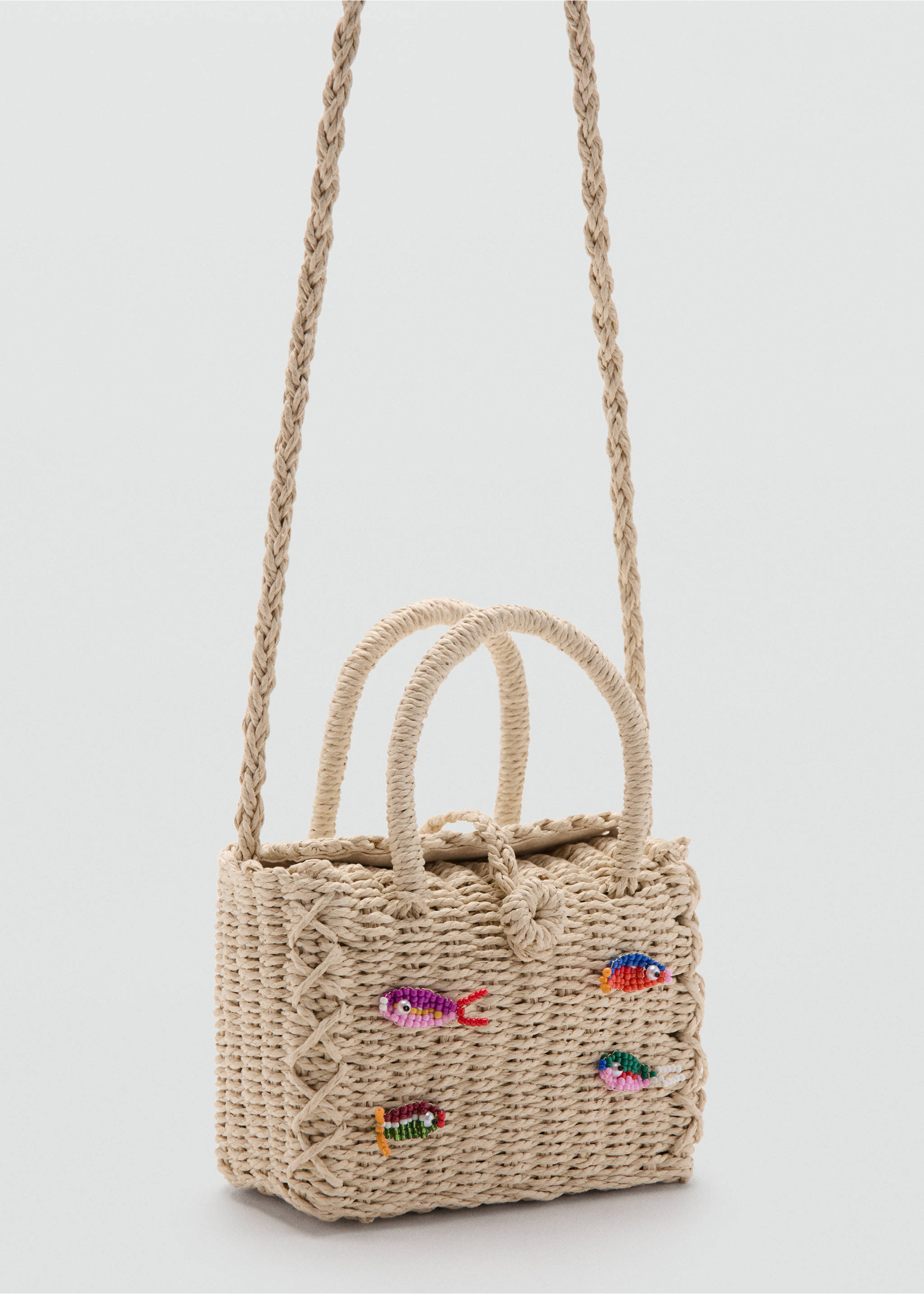 Mini bolso rafia peces - Plano medio, Arena. Ref: 27007142-00.