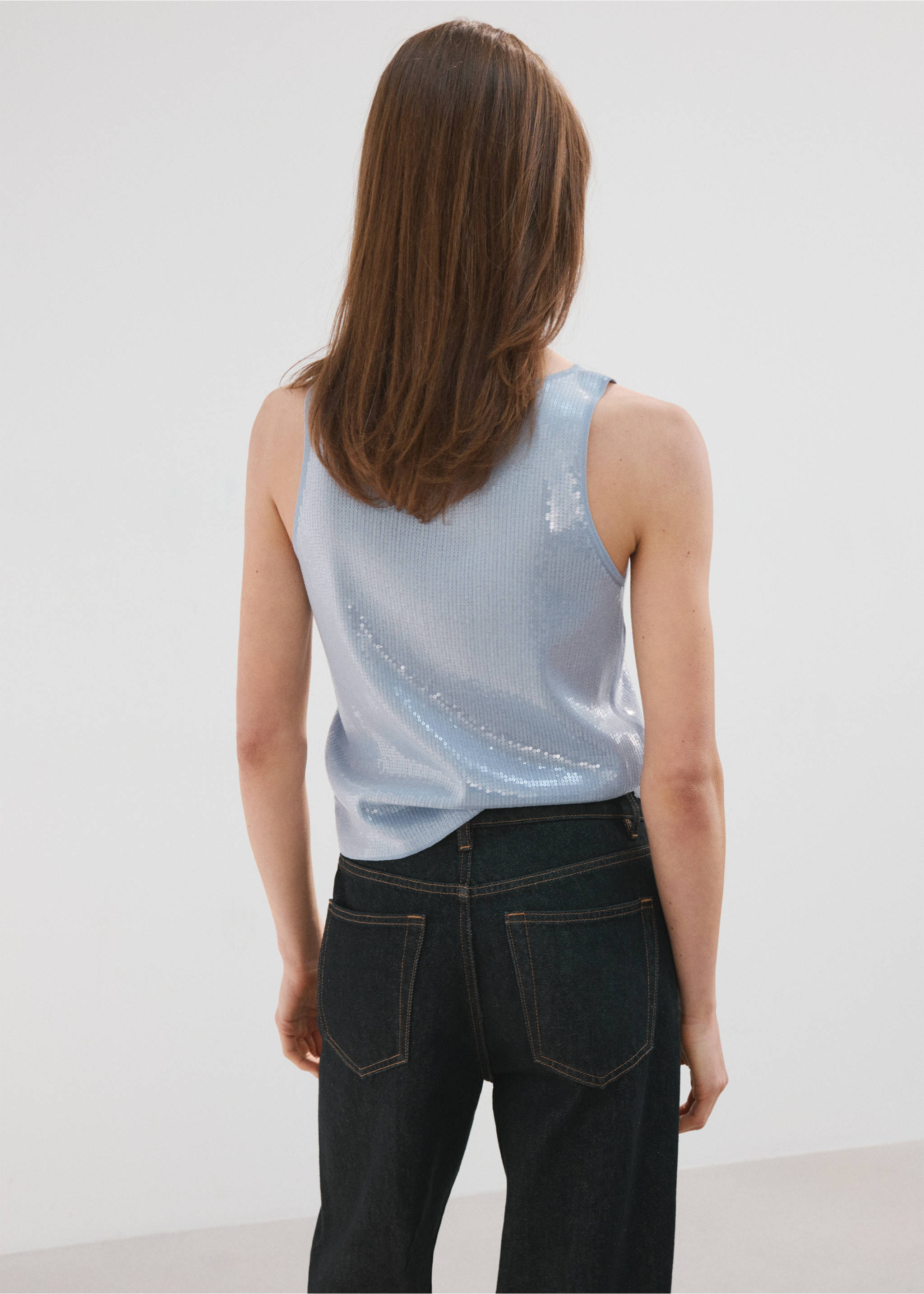 Top maille paillettes - Verso de l’article, Bleu ciel. Ref: 27007145-00.