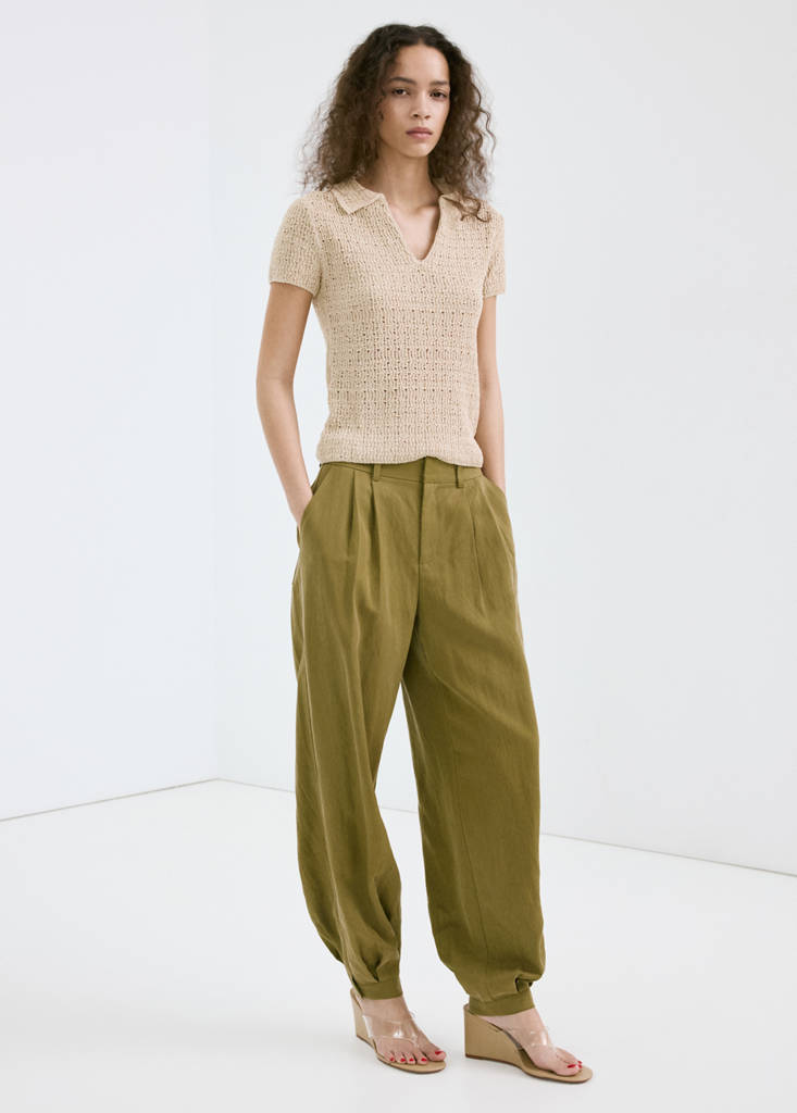 Knitted polo-neck sweater — Sand