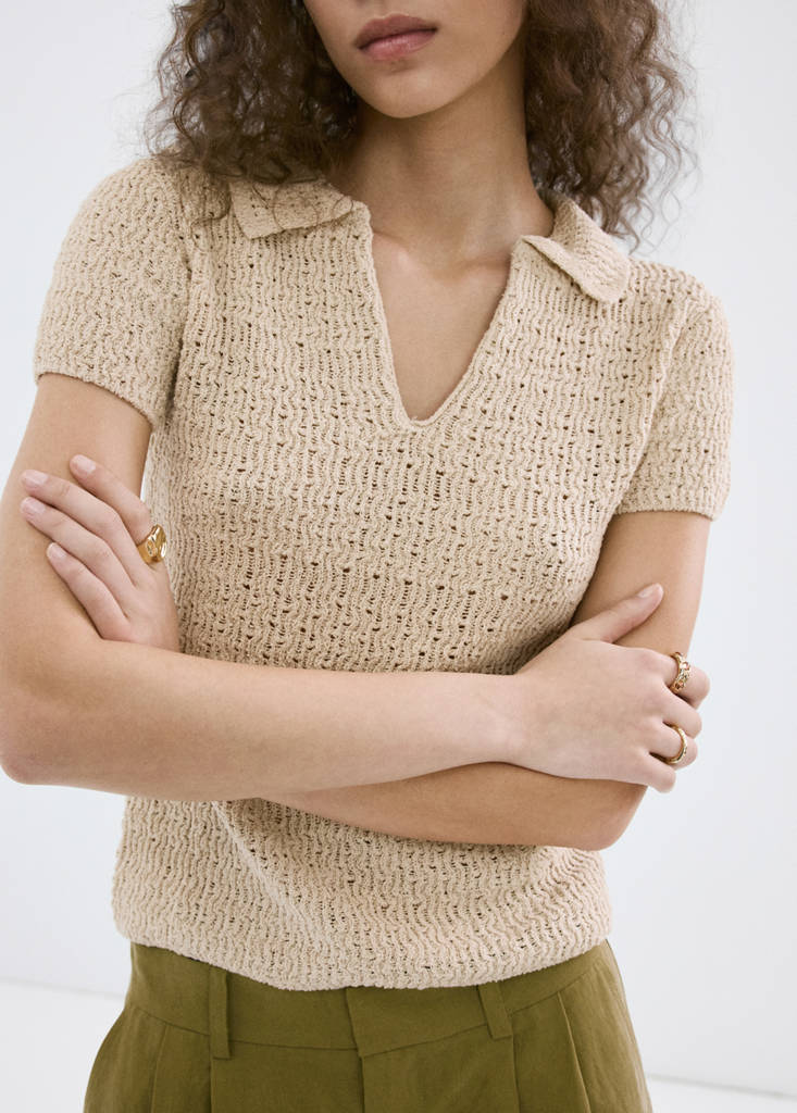 Knitted polo-neck sweater — Sand