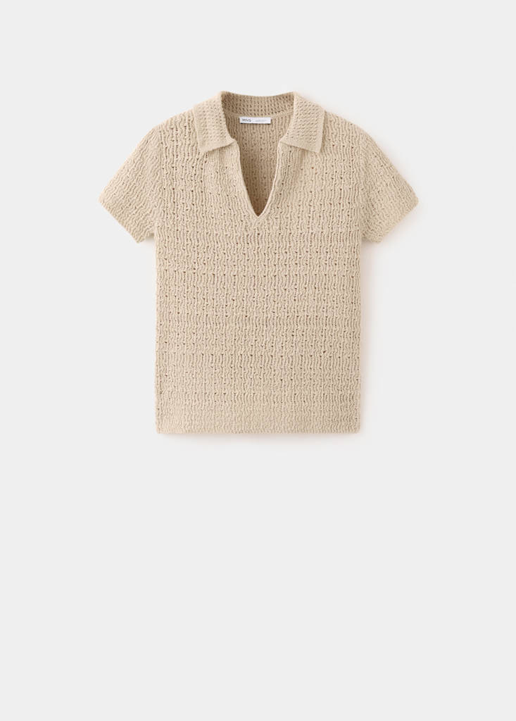 Knitted polo-neck sweater — Sand