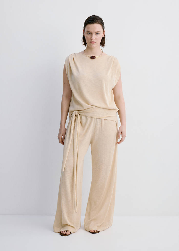 Short-sleeved fine-knit sweater — Ecru