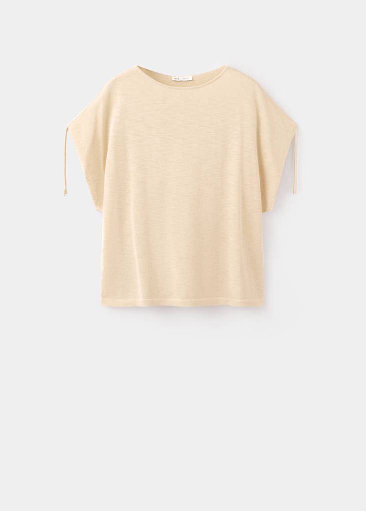 Short-sleeved fine-knit sweater — Ecru