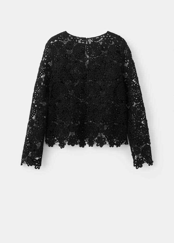 Openwork knitted floral sweater — Black