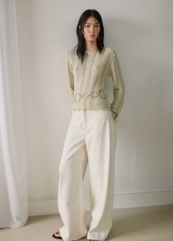 Openwork knit sweater with slit sleeves — Sand