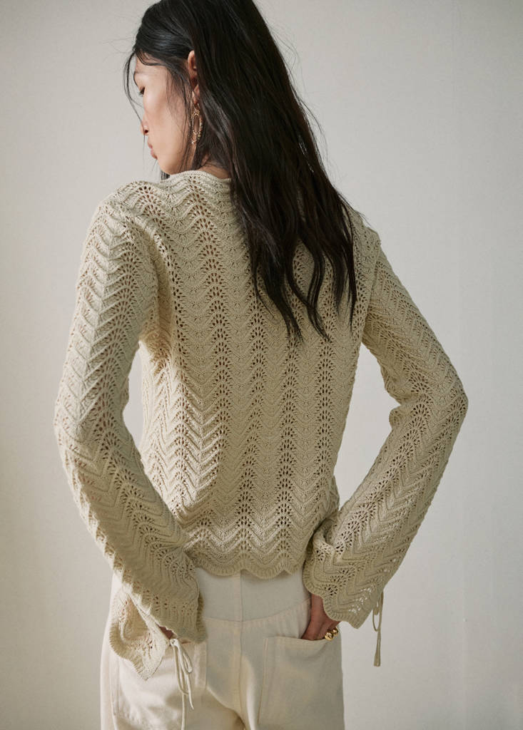 Openwork knit sweater with slit sleeves — Sand