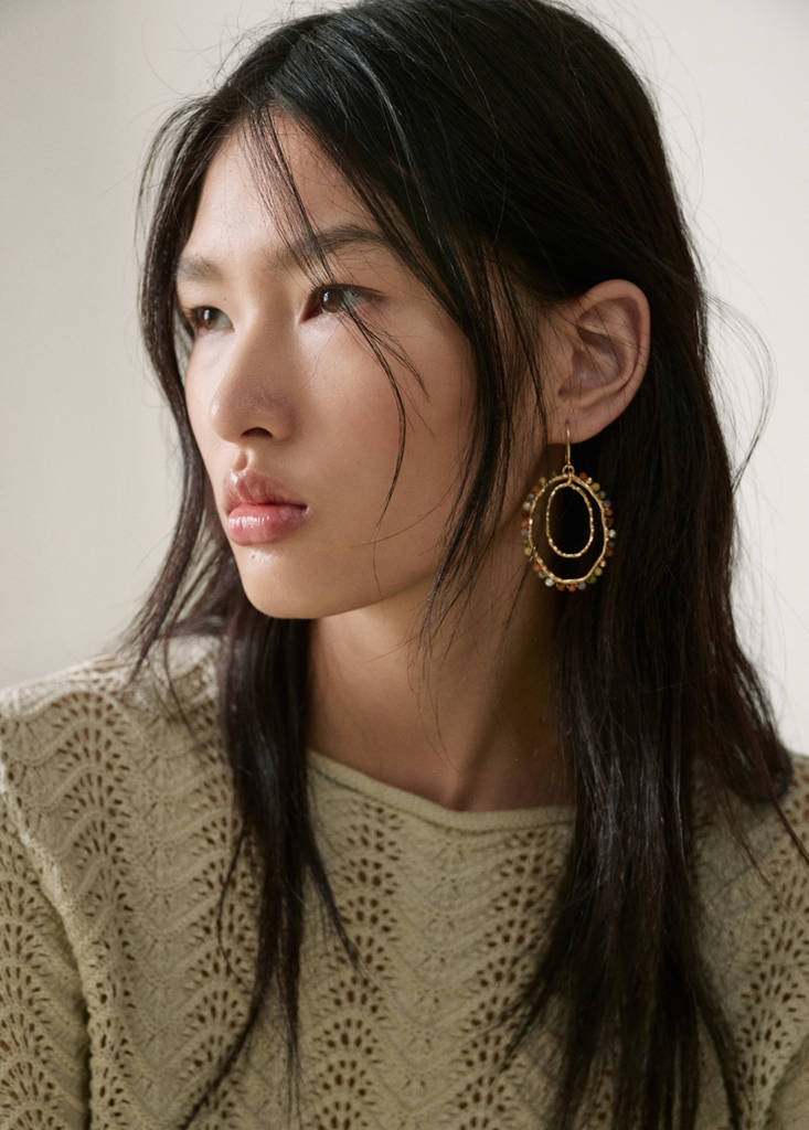 Openwork knit sweater with slit sleeves — Sand
