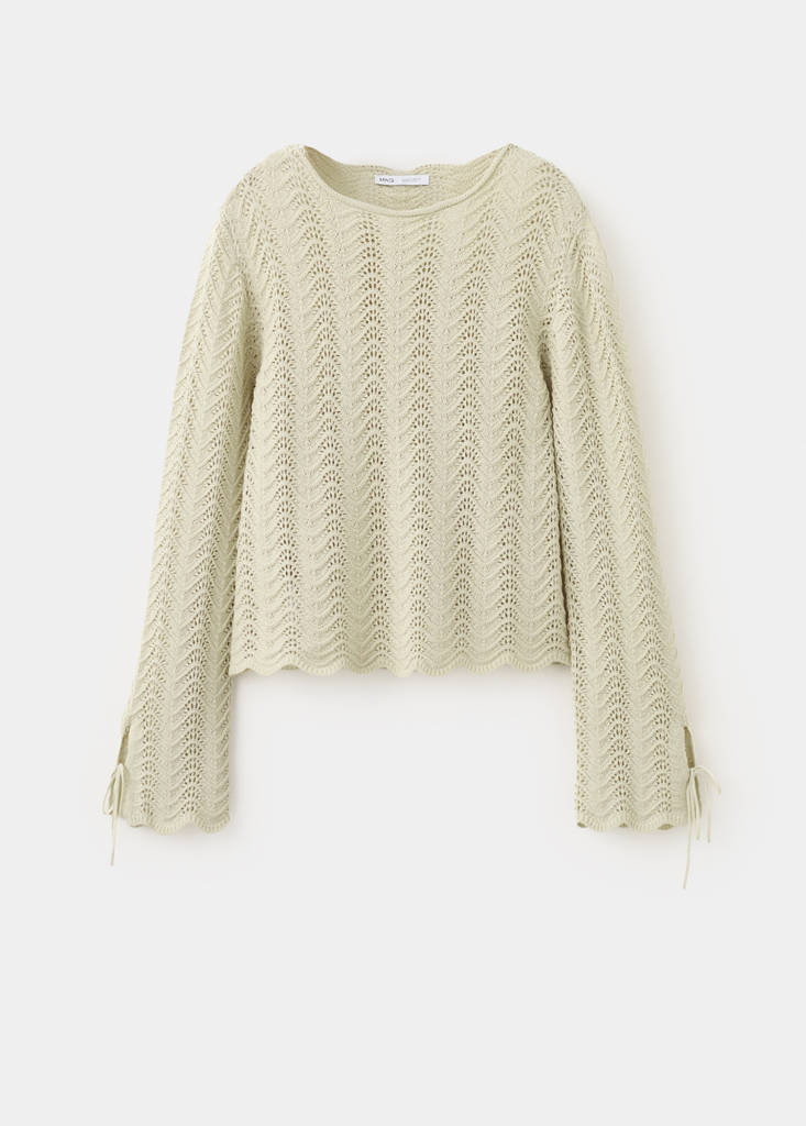Openwork knit sweater with slit sleeves — Sand
